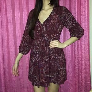 Maroon Paisley Dress Mid Sleeves Mid length